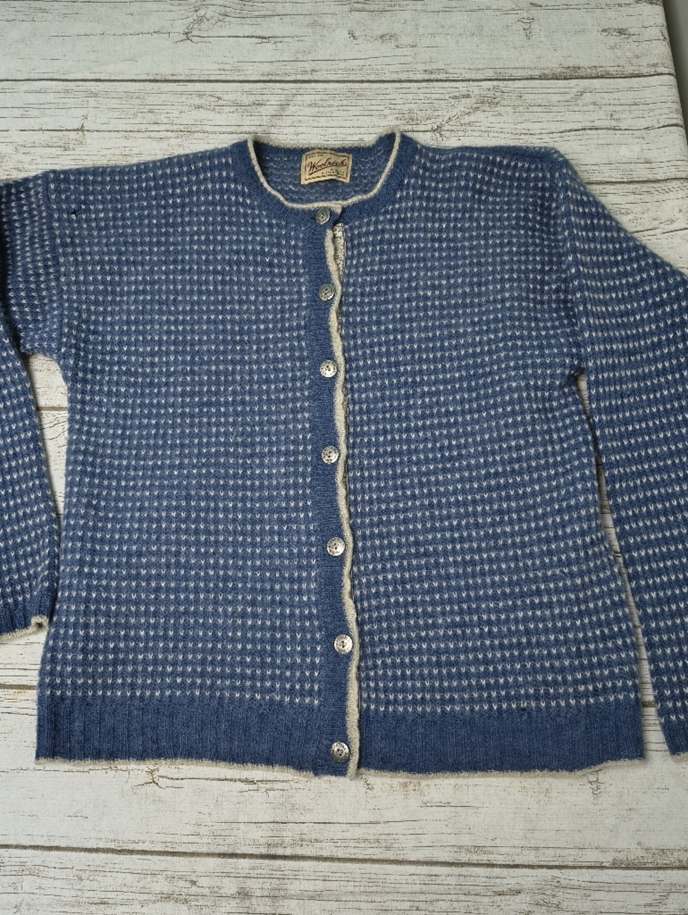 Vintage Woolrich Blue And White Cardigan
